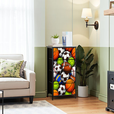 Dresser for Bedroom Dresser for Closet Colorful Sports Ball Soccer Basketball Baseball Dressers &amp; Chests of Drawers Fabric Closet Organizers and Storage with 4 Drawers Storage Bins