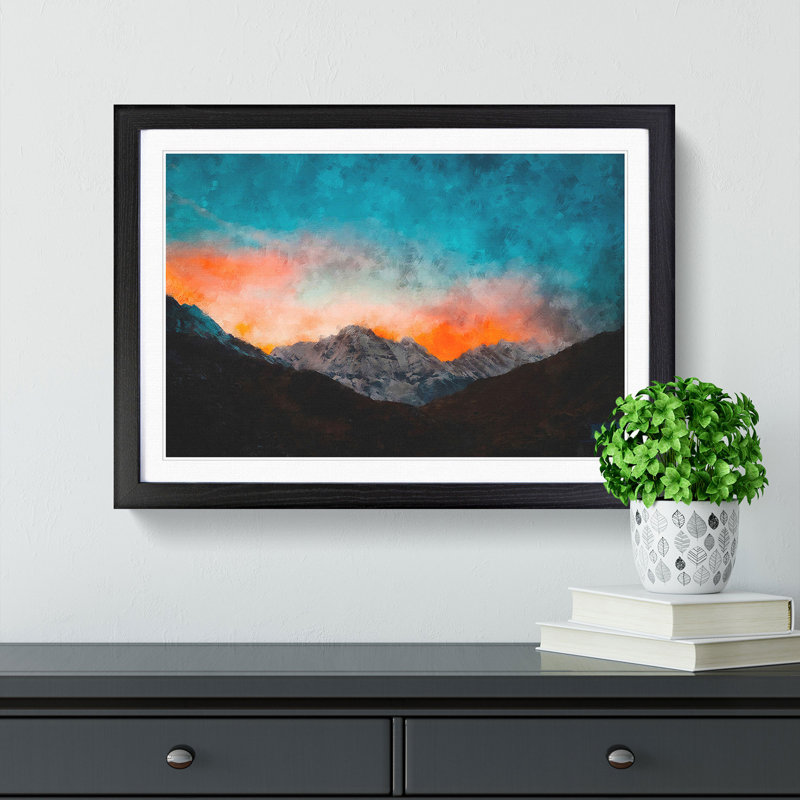 Sunrise over a Mountain - Picture Frame Painting Print, 24cm H x 33cm W x 2cm D, Black Framed