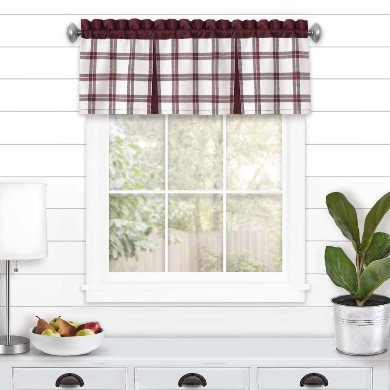 Plaid Tailored Kitchen Curtain, 36" W x 58" L, Burgundy