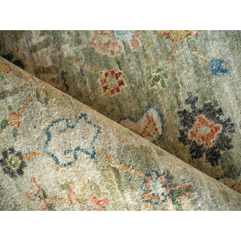 Oxford Hand-knotted Ghazni Wool, Light Green Area Rug, Rectangle 8' x 10'