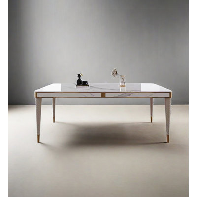 Table de salle à manger rectangulaire de luxe rectangulaire moderne avec plateau en pierre frittée brillante