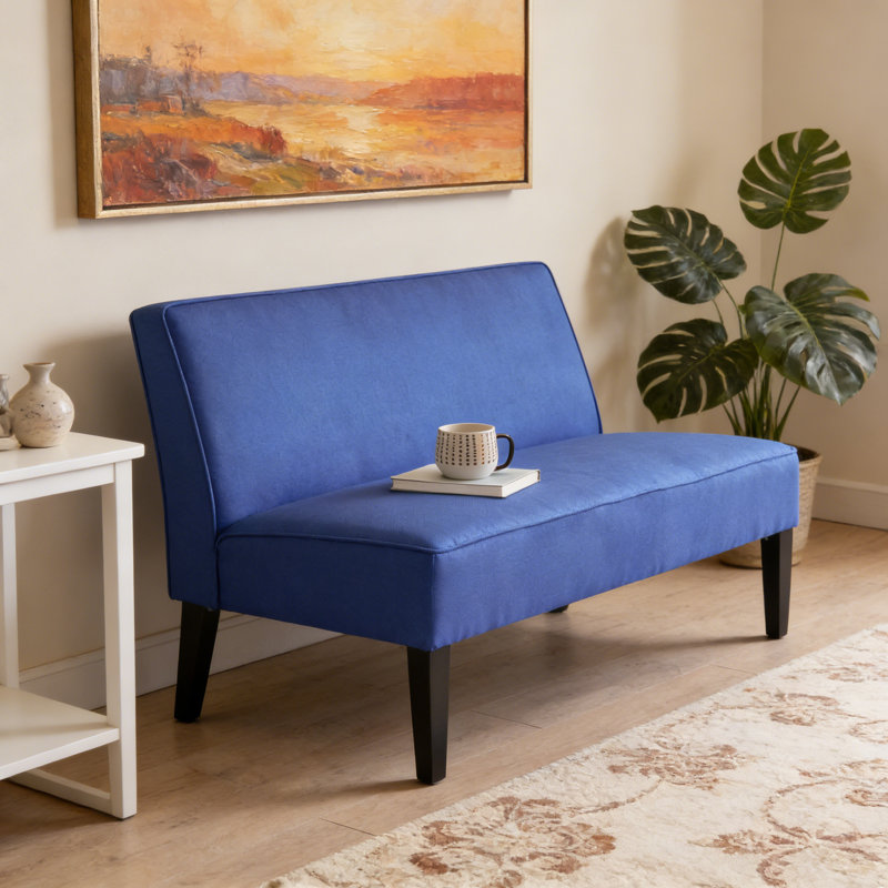 Causeuse rembourrée en lin Nhat, Polyester bleu marine