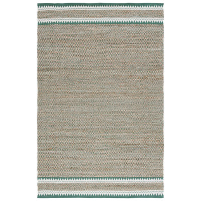 Janellie Natural Fiber Hand Woven Jute/Wool Solid Color Rug in Brown/Green