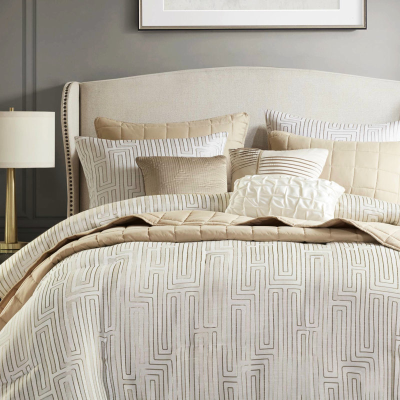 Édredon luxueux 10 pièces avec coussins décoratifs de saison et coussins décoratifs 10 pièces, Ivoire ivoire