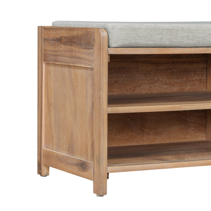 43" Wide Shoe Storage Bench With Cushion Entryway Bench, Natural