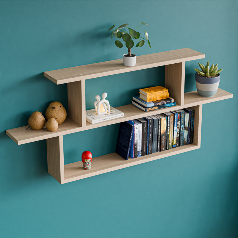 Solid Wood Decorative Storage Shelf Kubby 2.1, 48" H x 5.88" W x 20.38" D, Beige
