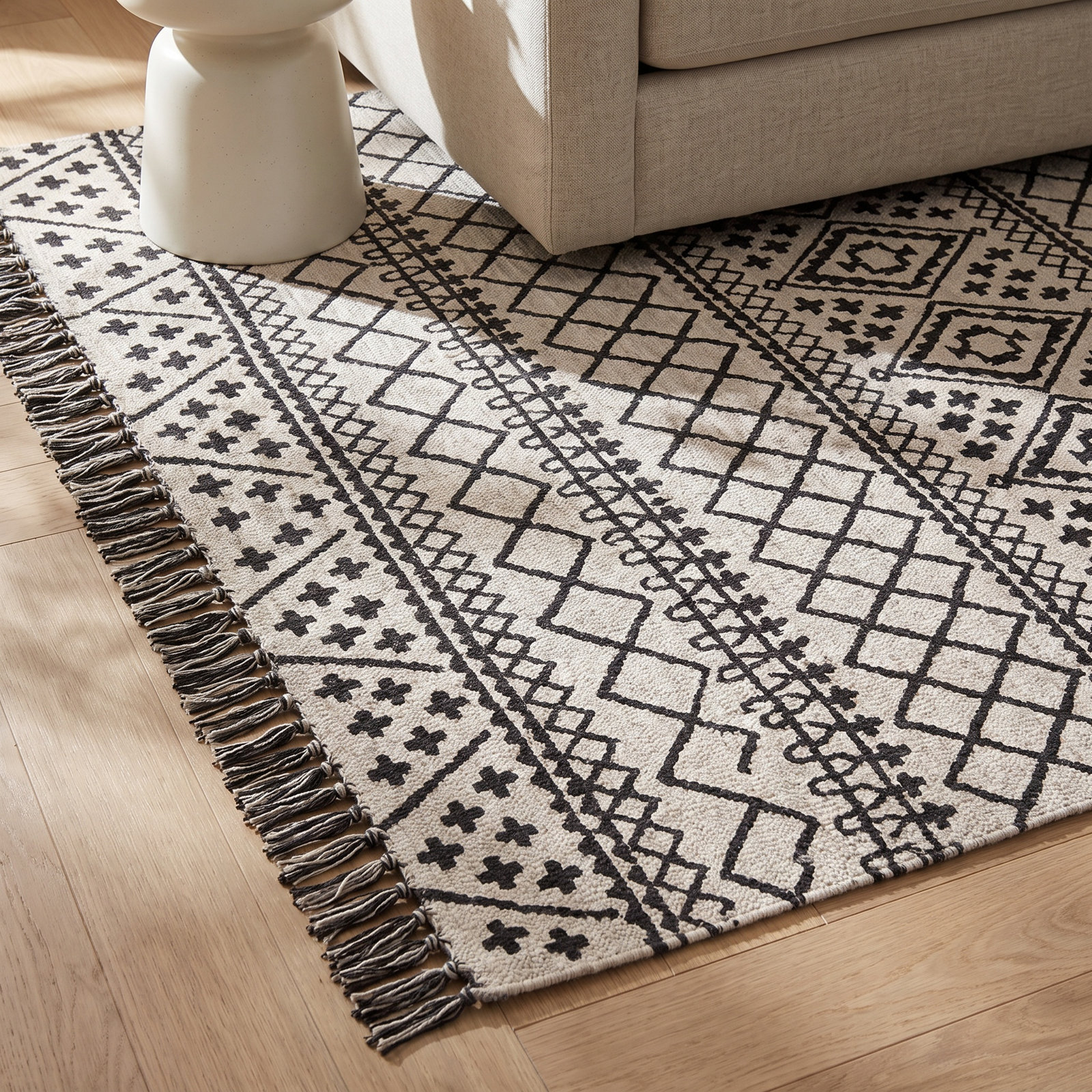 Bronte Black Gray Hand-Tufted Wool Rug, Rectangle 3'6" x 5'6"