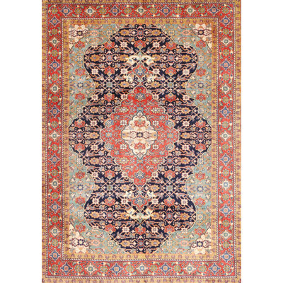 Tapis rouge / brun en laine / polyester tissé à la machine de style oriental