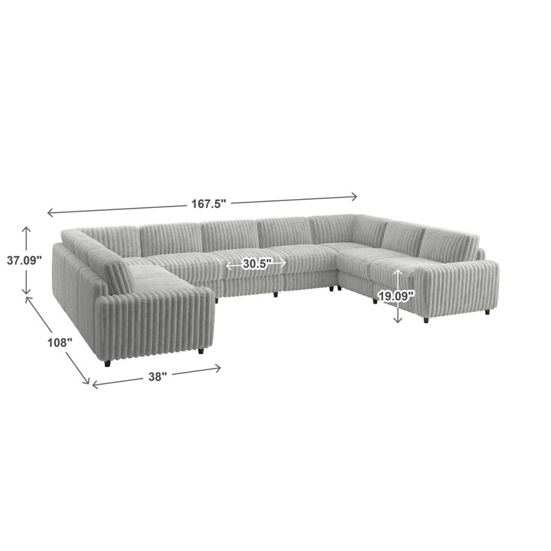 Canapé modulaire rembourré en tissu Lirien Furry Channel, Réversible, H 37,09 po x l 138,5 po x P 108 po