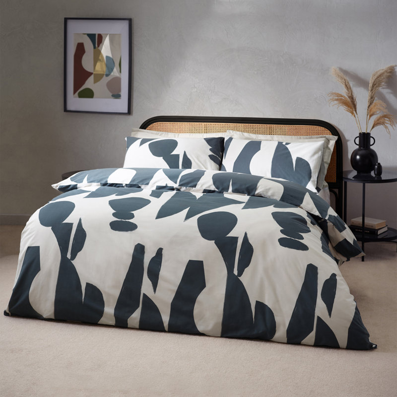 Areonia 144 TC Duvet Cover Set, Grey/White, Double - 2 Standard Pillowcases