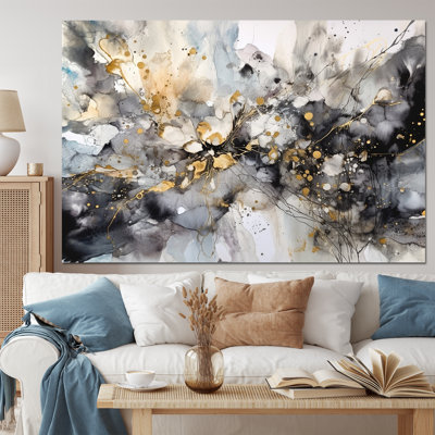 Grey Gold Delicate Abstract Brushstrokes II - Abstract Marble Wall Art
