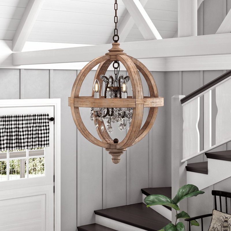 Rhoades 4 - Light Dimmable Globe Chandelier, Natural Wood