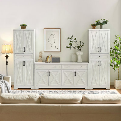 TV Cabinet Set Multifunctional TV Wall, One TV Cabinet And Two Sideboards For Living Room, 108.7