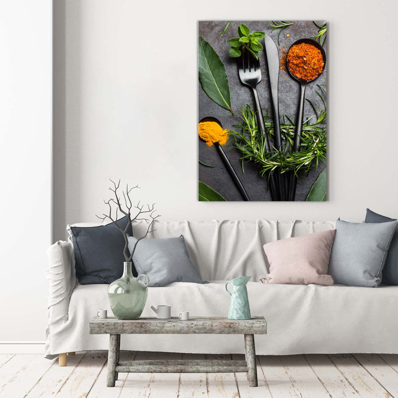 Cutlery And Spices - Wrapped Canvas Print