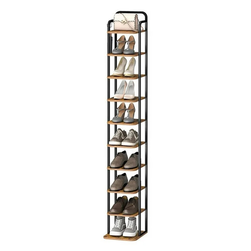 Vertical Shoe Rack, Shoe Shelves, Wood Shoe Organizer for Entryway, Shoe Tower for Small Spaces, Free Standing, Adjustable, with 2 Hooks