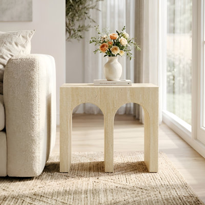 Table d'appoint en faux marbre en forme de M, table de bout moderne pour le salon / couloir