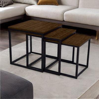 Arvon 3-Piece Stackable Nest Of Side Tables For Living Room Rustic End Sofa Table