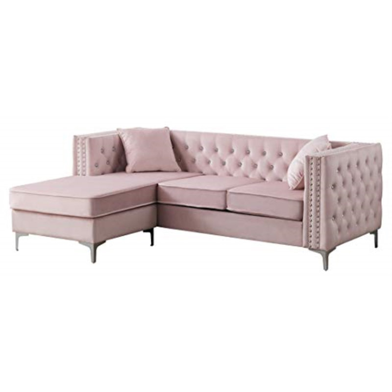 Ettinger Velvet L-Shaped Sectional Reversible, Pink Velvet