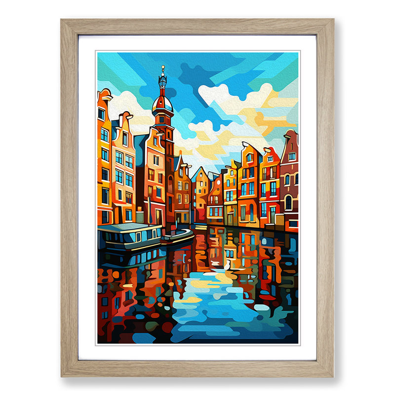 XYZ-FRM-V1223-1793 Amsterdam Cubism - Single Picture Frame Print on Wood, 64cm H x 46cm W x 2cm D, Oak 