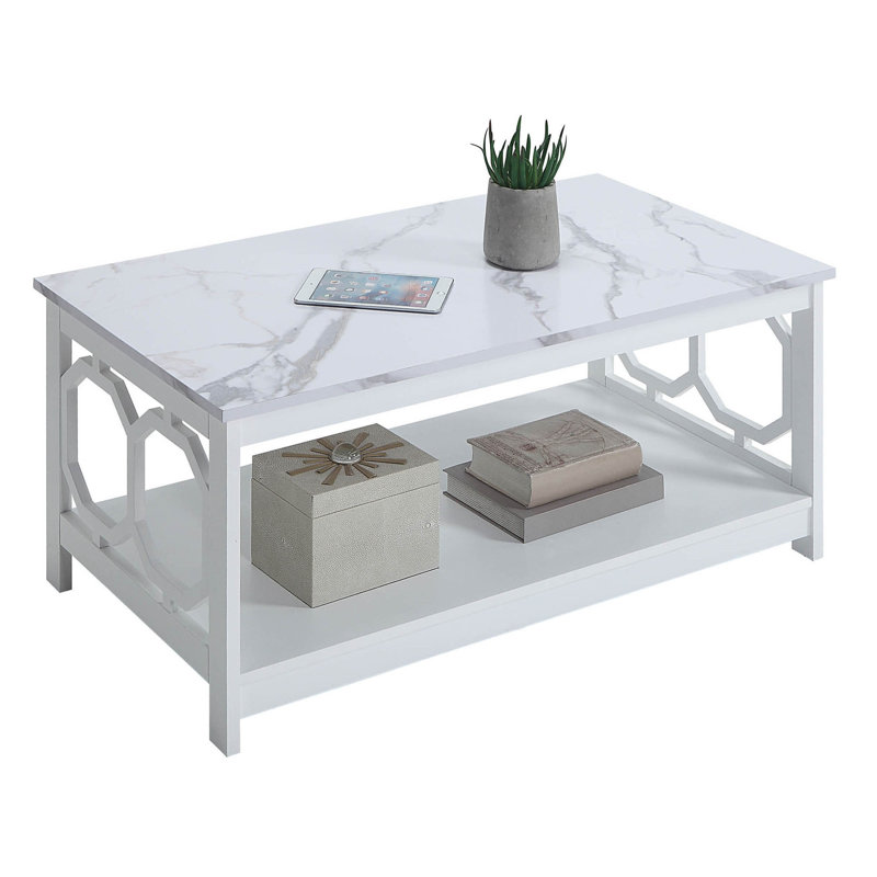 Table basse avec rangement Bodeswell, Faux marbre blanc / blanc
