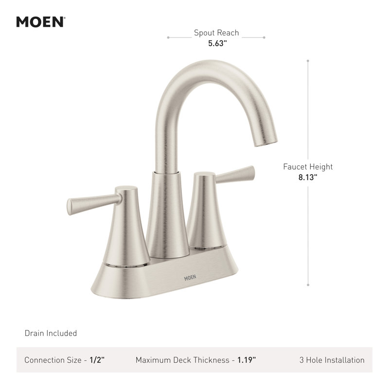 Moen Ronan Two-Handle 4" Centerset Modern Bathroom Faucet with Push-Down Drain, Matte Black
