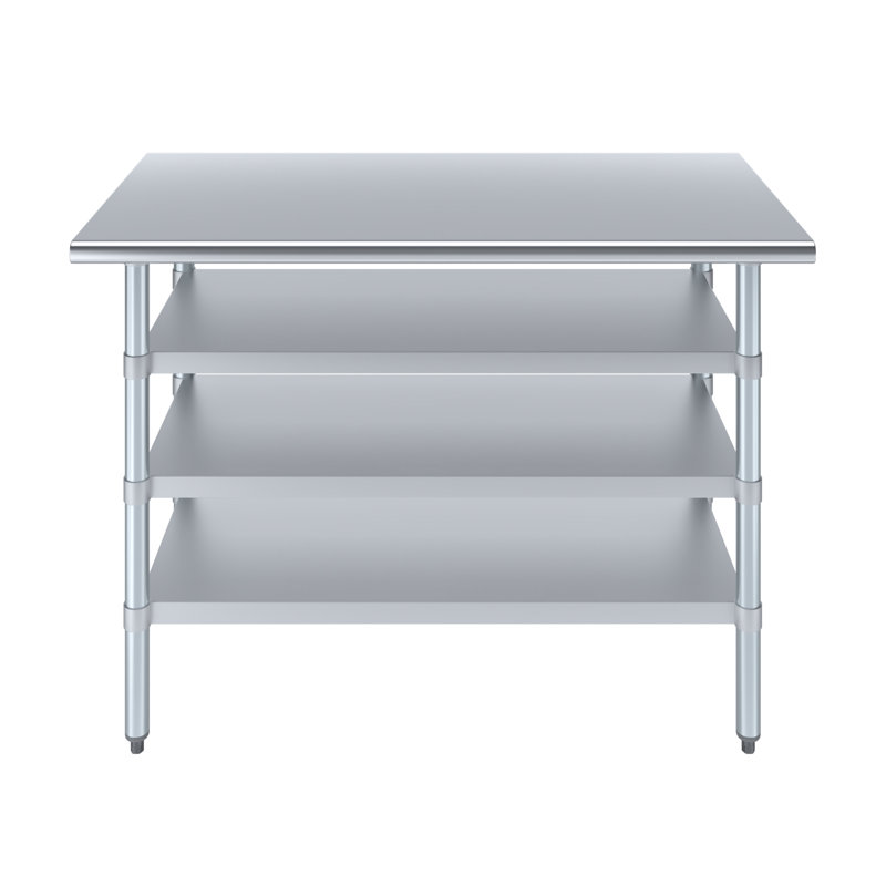 Stainless Steel Table With Three Undershelves, 24"D x 48"L x 35"H