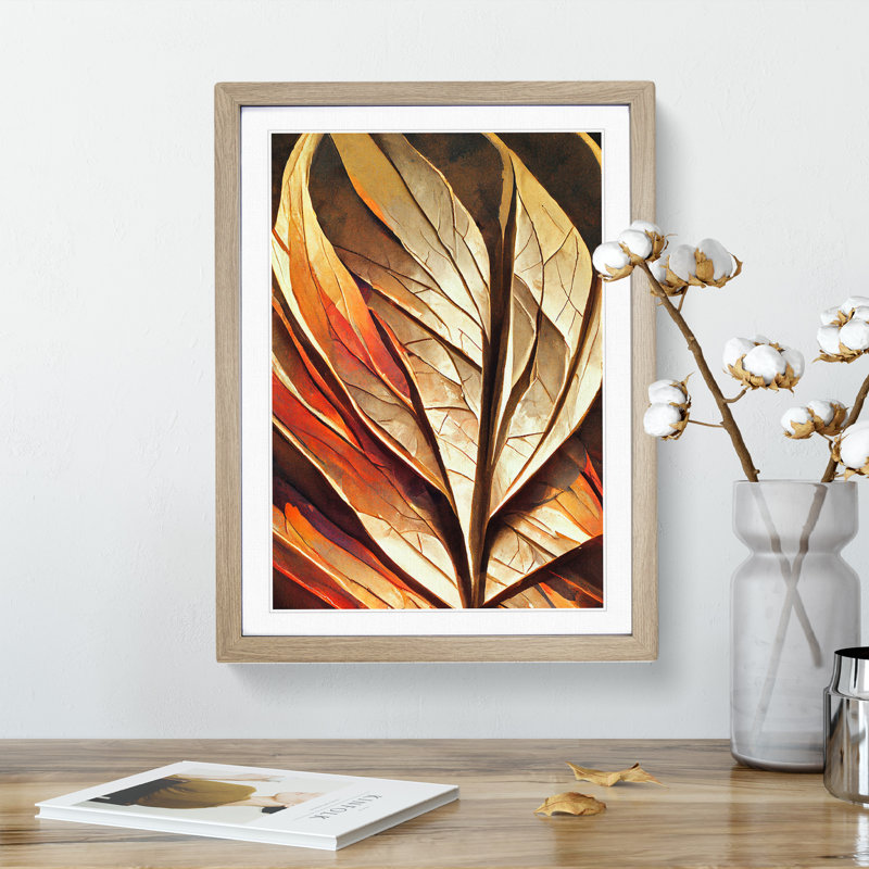 Abstract Autumn Leaf No.1 - Framed Print, 46cm H x 34cm W x 2cm D, Oak