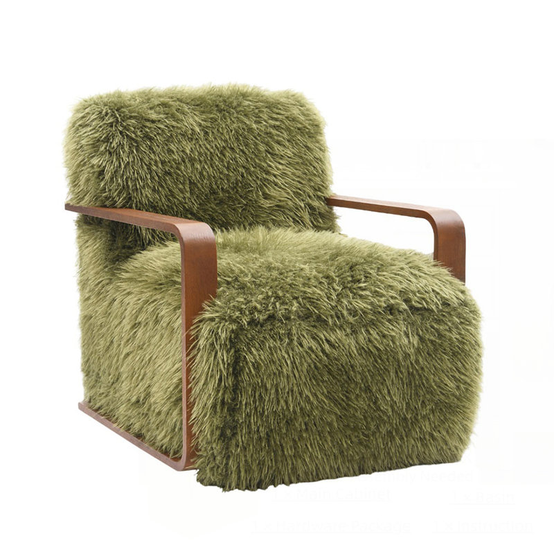 Harry Soft Long-Haired Upholstered Accent Chair, Green