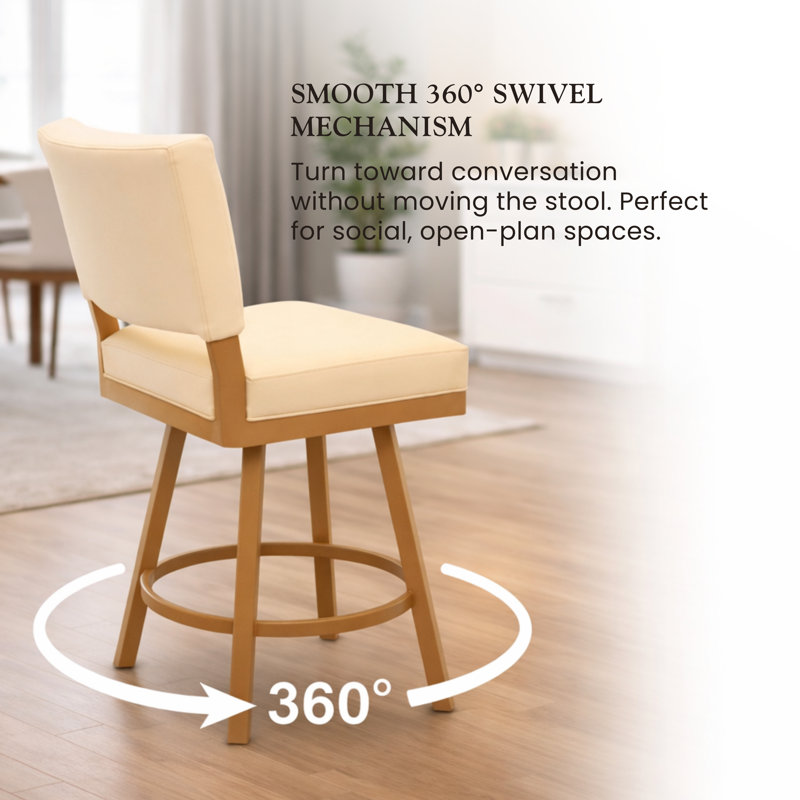 Sunnydale Emerson 26" Swivel Counter Stool, Velvet Gold Finish & Alabaster Cream Leatherette