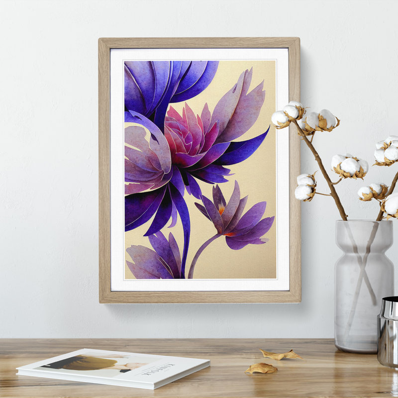 Beautiful Watercolour Flowers No.3 - Single Picture Frame Painting, 64cm H x 46cm W x 2cm D, Oak Framed