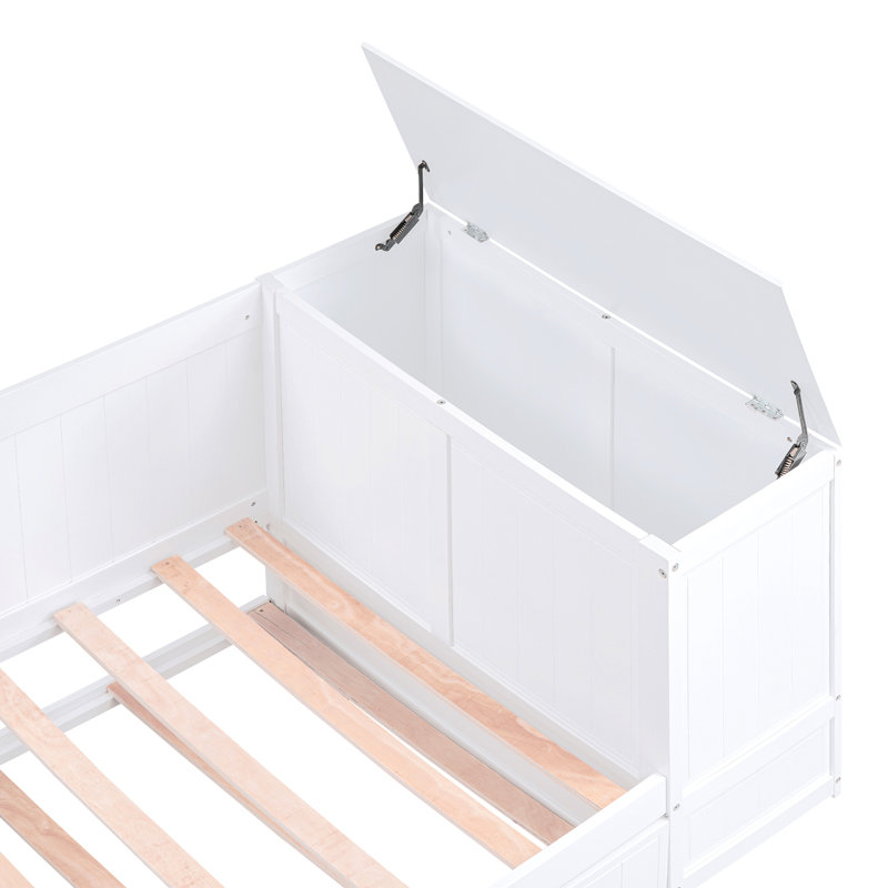 Twin Size Daybed With Storage Arms, Trundle And Charging Station, White