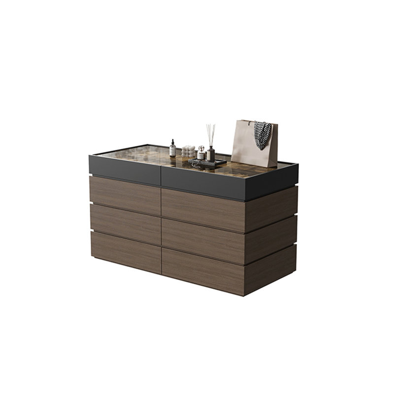 Simple Jewelry Storage Dresser Drawers Cabinet, Gray/Walnut