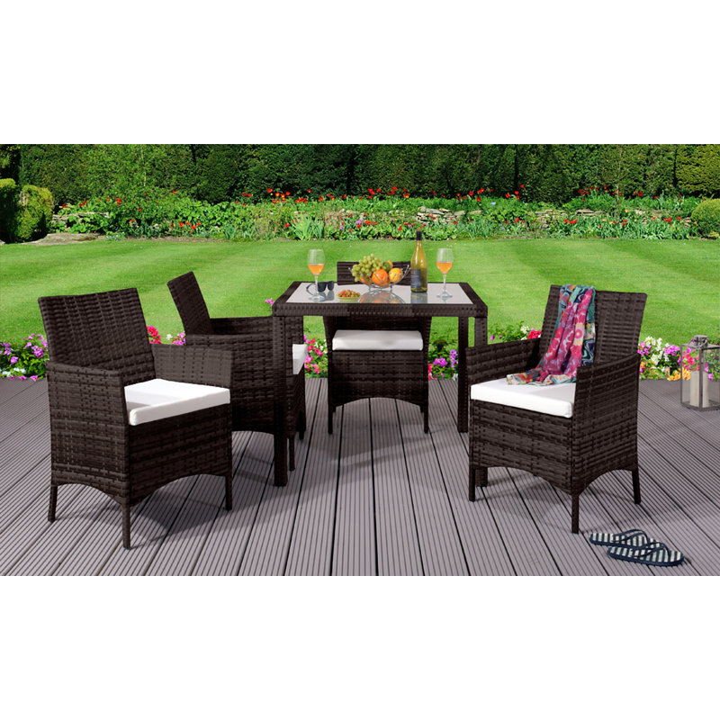 Katarina 4 - Person Square Patio Dining Set with Cushions included, Chocolate
