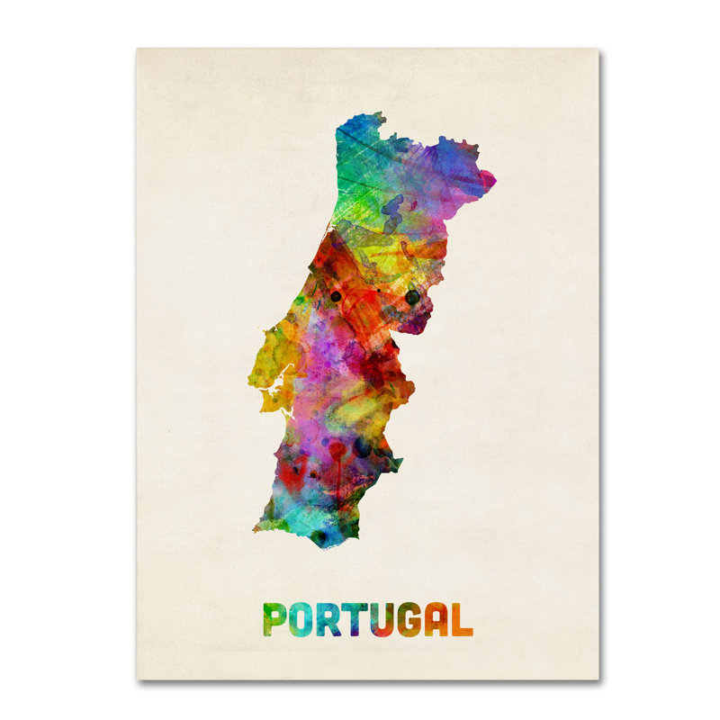 « portugal aquarelle map » par michael tompsett, impression sur toile tendue, H 32 po x l 24 po x P 2 po