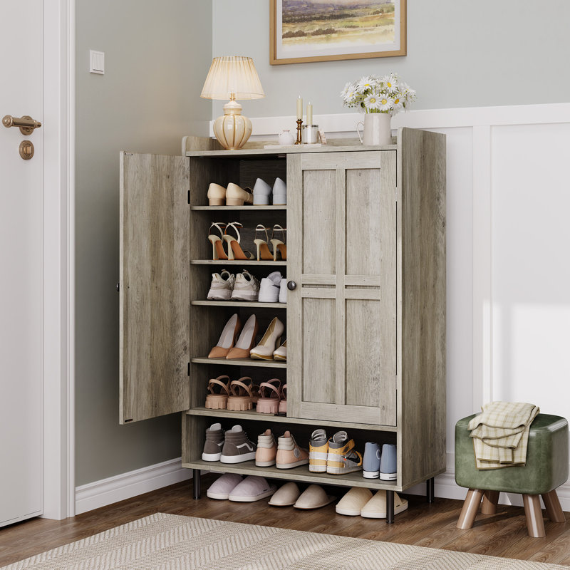 Aleatha 6-Tier 24 Pairs Shoe Cabinet With Doors And Adjustable Shelves For Entryway, Gray
