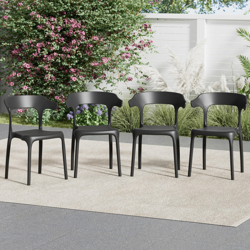 Ensemble de 4 chaises de patio en plastique empilables, chaises de salle à manger d'extérieur, sièges de réception d'invités de bureau modernes, chaises de jardin légères pour bureau, balcon, porche, patio