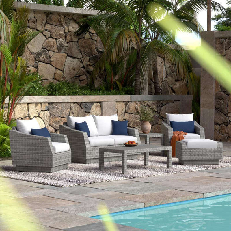 Cannes 6 Piece Love and Club Deep Seating Group with Cushions, Canvas Regatta Sunbrella® Canvas