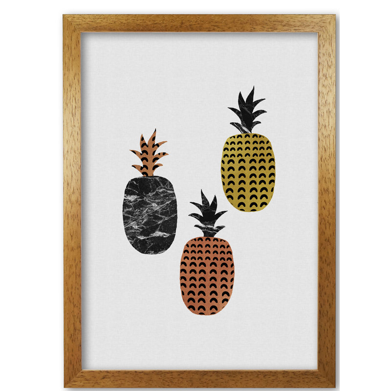 Pineapples 1 Piece Wall Art, 85 cm H x 60 cm W x 5 cm D, Honey Oak Frame
