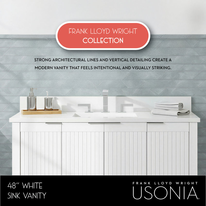 Through Lines 48" Single Bathroom Vanity, White, Single-Hole