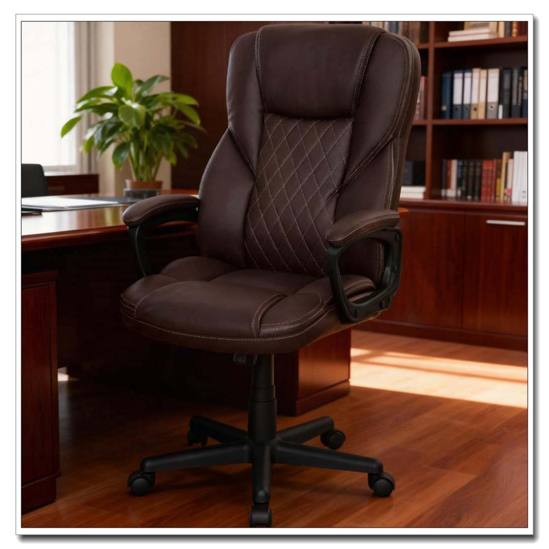 High Back Ergonomic Executive Desk Chair With Adjustable Height And Swivel Wheels