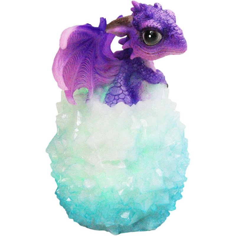 Figurine fantaisiste mignonne de bébé dragon mauve en cristal glacé