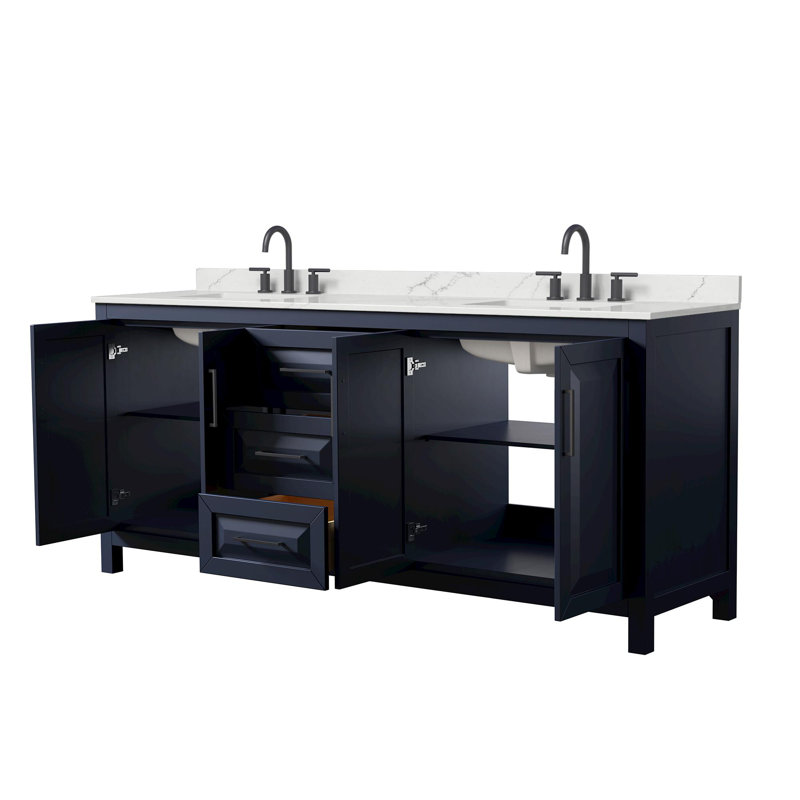 Daria 80'' W Vanity, Blue, Matte Black, Giotto Quartz