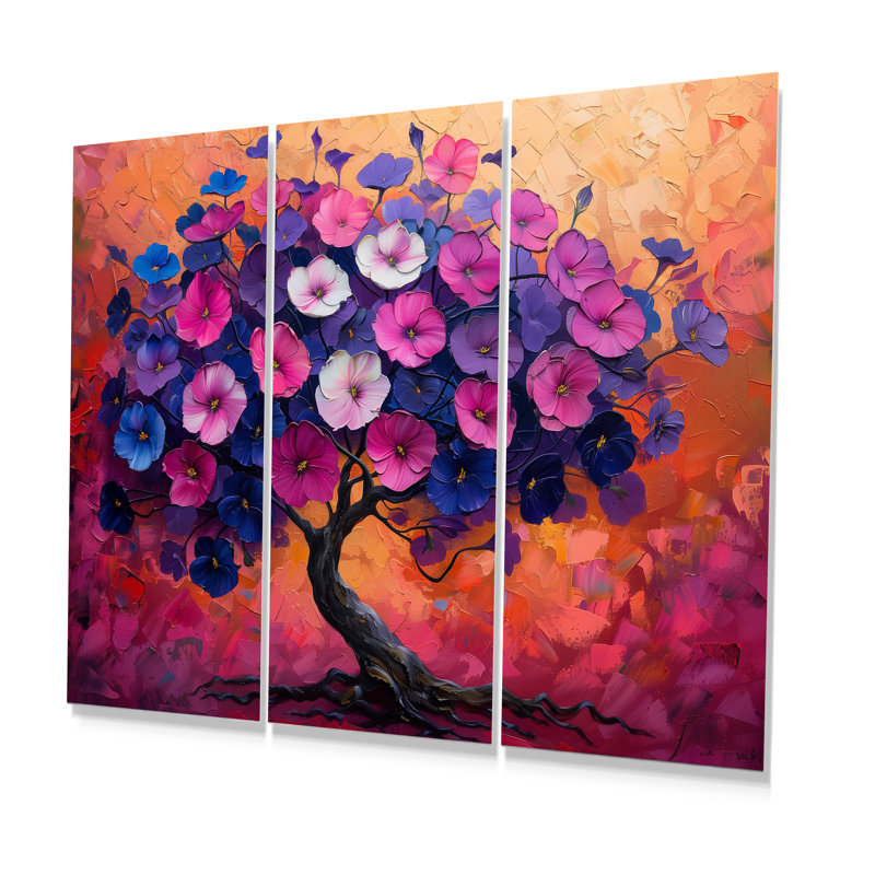 «Rose White Vibrant Morning Glory Tree II», ensemble de reproductions d'art mural, H 28 po x l 36 po x P 1 po