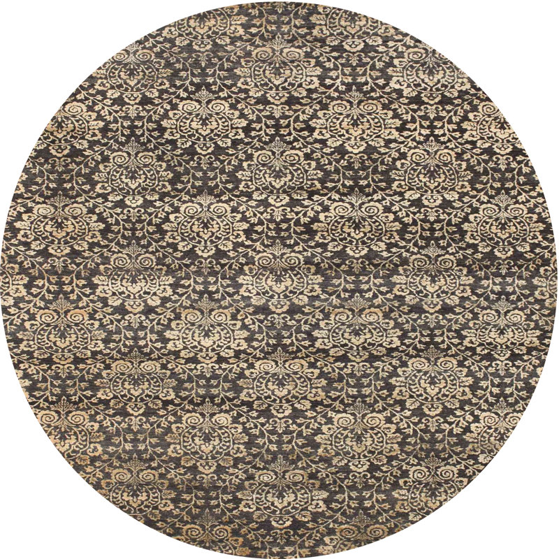 Tapis beige/noir contemporain, Rond 4 pi