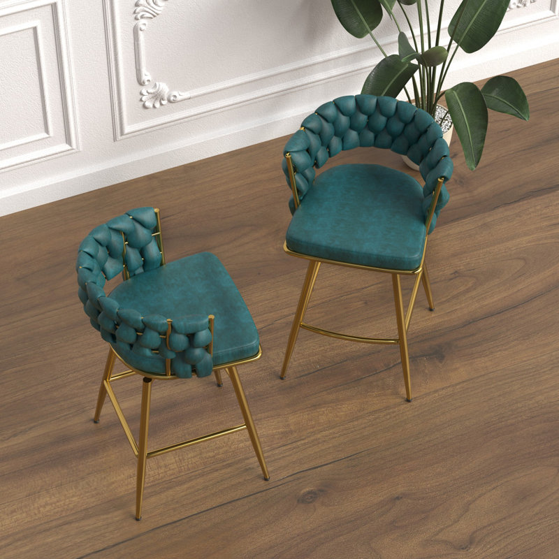 Chaise de bar moderne et élégante, Bleu, Doré