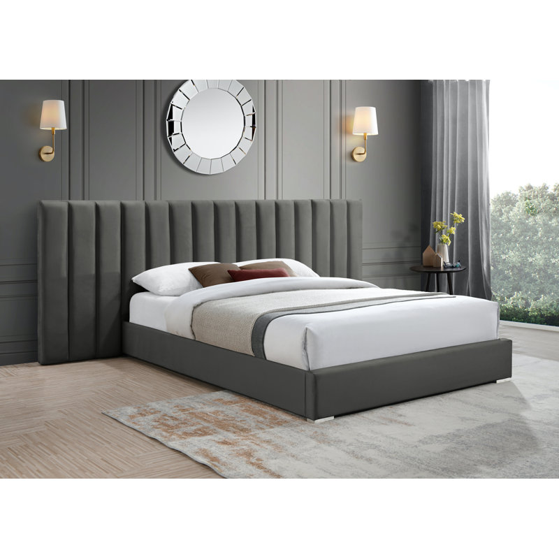 Pablo Velvet Bed, Queen, Grey Velvet