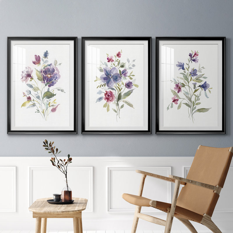Color Variety I - ensemble de 3 impressions encadrées, Cadre noir, H 30,5 po x l 127,5 po x P 1,5 po