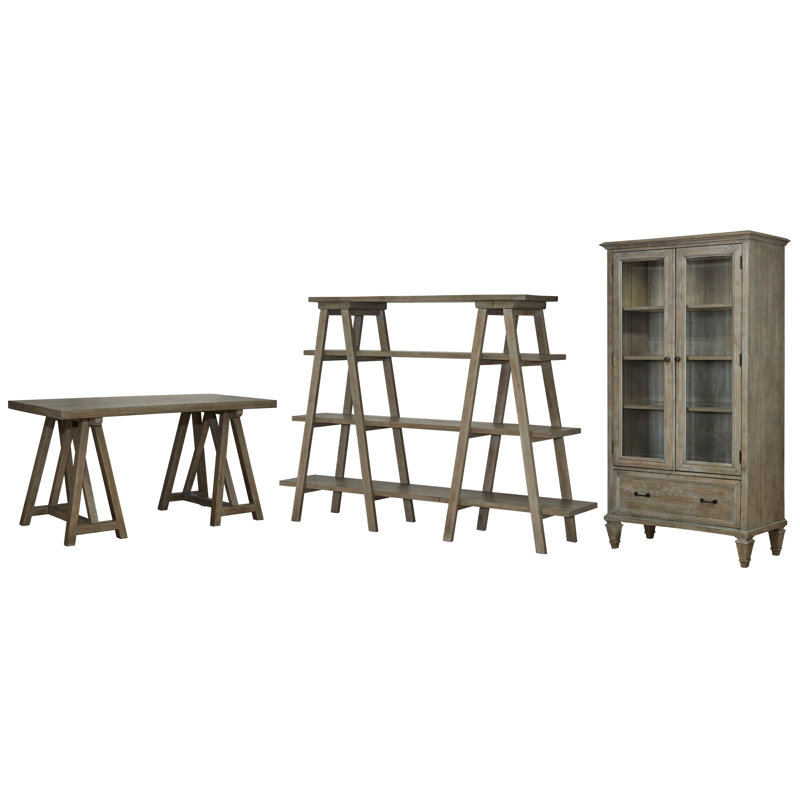Desk With Bookshelf And Door Bookcase, 3 Pieces: Desk, Bookcase, Bookshelf, Dovetail Gray