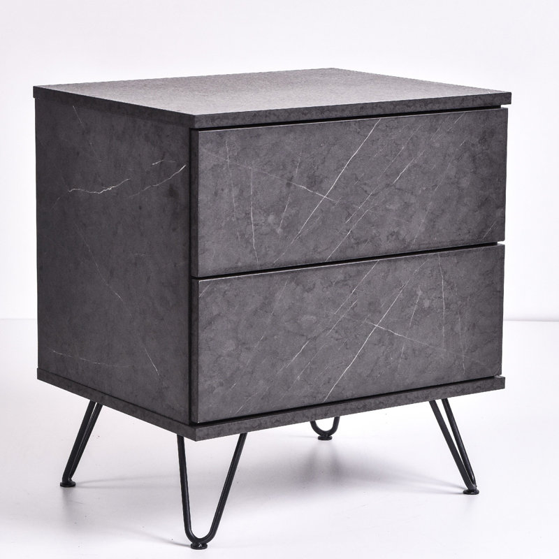 Bludovice 50 cm W Bedside Table, Black/Grey Stone