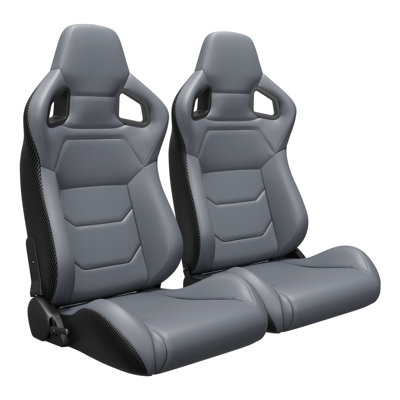 2PC Universal Bucket Racing Seats Stitch PVC Leather Reclinable Carbon Look Leather  With Adjustor Slider(Not Including Seat Bracket ) 1 Box Of 2 Pieces